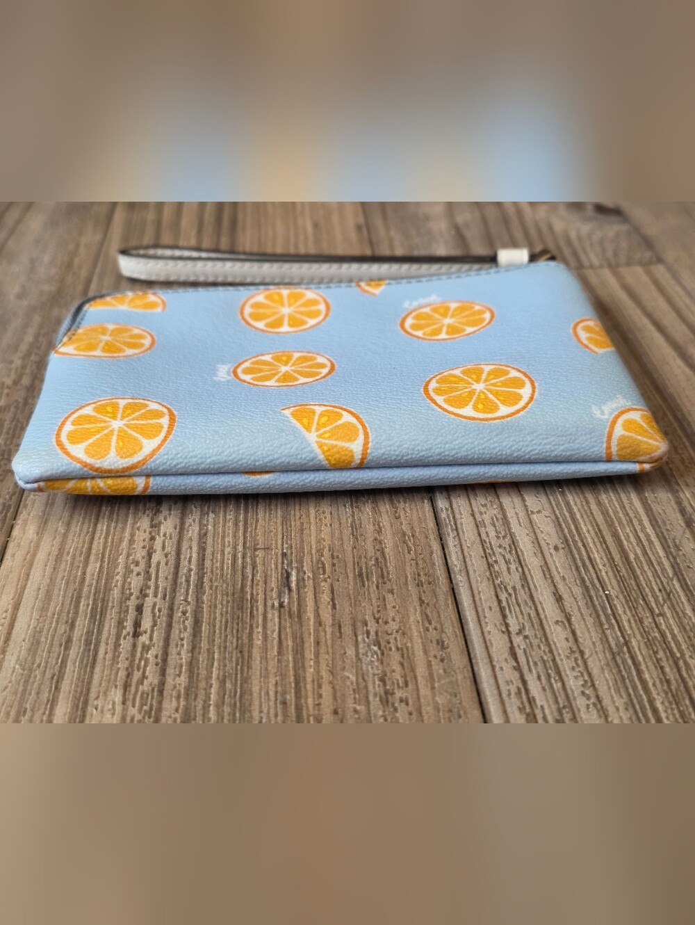 Coach Light Blue Orange Print Wristlet - Picture 3 of 7